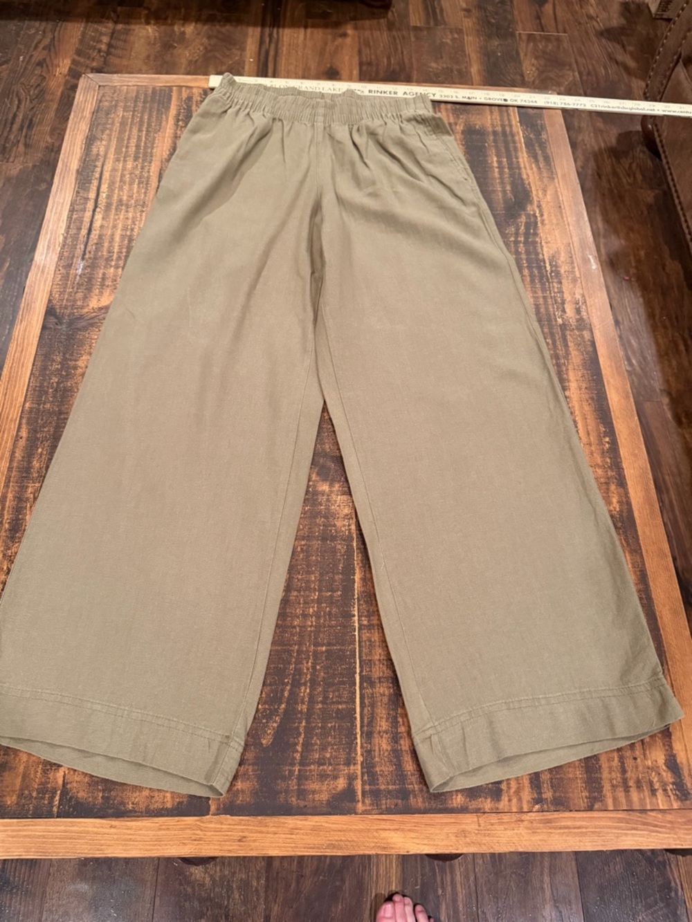 Olive Green Wide-Leg Pull-On Pants